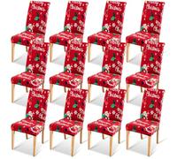 Yakimz Set di 12 coprisedie natalizi, elasticizzati, universali, per feste, banquet, hotel, lavabili e facili da pulire