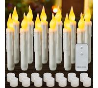 Yakpo Confezione da 12 candele a LED coniche a batteria con telecomando, senza fiamma, tremolanti per Halloween, candele galleggianti elettriche per esterni, per lampadari, decorazioni per feste di