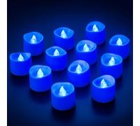 Yakpo Confezione da 12 lumini votivi senza fiamma, funzionamento a batteria, con fiamma tremolante blu, candele votive elettriche per esterni, per matrimoni, feste, compleanni, Halloween, decorazioni