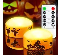 Yakpo Confezione da 2 luci a LED a forma di zucca di Halloween, con telecomando e timer, a batteria, senza fiamma, arancioni, elettriche, per Halloween, decorazioni per zucche all'aperto