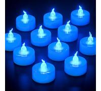 Yakpo Confezione da 24 lumini a LED blu a batteria, senza fiamma, con fiamma tremolante, candele votive elettriche finte per feste di nozze, decorazioni natalizie a forma di zucca di Halloween