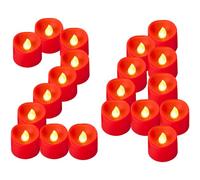 Yakpo Confezione da 24 lumini votivi a LED rossi, funzionamento a batteria, senza fiamma, tremolanti, candele votive elettriche, piccole candele finte per Natale, Halloween, matrimoni, decorazioni