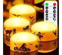 Yakpo Confezione da 4 luci a LED a forma di zucca di Halloween, con telecomando e timer, funzionamento a batteria, senza fiamma, senza fiamma, luce arancione elettrica per esterni, per decorazioni di