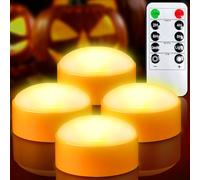 Yakpo Confezione da 4 luci LED a forma di zucca con timer batteria, telecomando, senza fiamma, candele arancioni tremolanti elettriche per esterni, decorazioni di zucca
