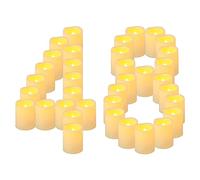 Yakpo Confezione da 48 candele votive da 3,8 x 5,1 cm, funzionamento a batteria, senza fiamma, tremolanti, a LED, candele votive per esterni, alimentate elettricamente, per vacanze, matrimoni,