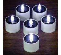 Yakpo Set di 6 candele a energia solare senza fiamma, ricaricabili, impermeabili, a LED tremolanti, per decorazione di feste in terrazzo, feste (bianco freddo)