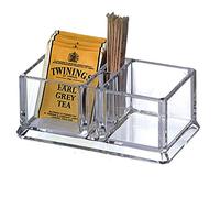 Yakri Scatola porta bustine the in plastica con 2 scomparti,Porta bustine da tè in acrilico, caffè,biscotti, zucchero borsa custodia Guest Room scatole, Acrilico, Clear,L14.8xW8.2xH6cm YTBH-001