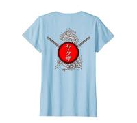 Yakuza Giapponese Scrittura Spada Drago (sul Retro) Maglietta, Donna, Celeste, XS