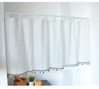 Yaland Elegant Schlaufenschal a quadri con cordoncino, tenda da cucina con perline, stile rustico, tenda a pannello con fermatenda (AxL 60x80cm, Bianco) 1 pezzo
