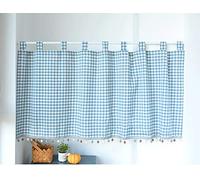 Yaland Elegante tenda con passanti, da cucina a quadri, con bordo sferico, stile rustico, con fermatenda, 60 x 80 cm, blu, 1 pezzo