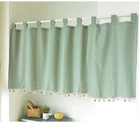 Yaland Elegante tenda con passanti, da cucina a quadri, con bordo sferico, stile rustico, con fermatenda, 60 x 80 cm, verde scuro), 1 pezzo