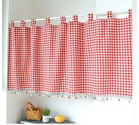 Yaland Elegante tenda con passanti, da cucina a quadri, con bordo sferico, stile rustico, con fermatenda, 80 x 80 cm, rossa), 1 pezzo