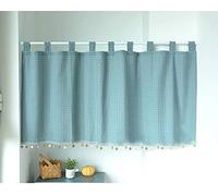 Yaland Elegante tenda con passanti, da cucina a quadri, con bordo sferico, stile rustico, con fermatenda, 80 x 80 cm, blu scuro, 1 pezzo