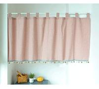 Yaland Elegante tenda con passanti, da cucina a quadri, con bordo sferico, stile rustico, con fermatenda, 80 x 80 cm, rosa, 1 pezzo