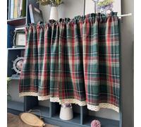 Yaland Karomuste - Tendina da cucina con bordo in pizzo, stile rustico, con passante per bastone, 1 pezzo, verde, altezza x larghezza 80 x 140 cm