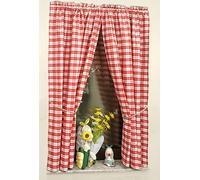 Yaland Set da 2 tende opache con motivo a quadretti, stile casa di campagna, con aste, cordoncino e fettuccia arricciata (A x L 100 x 100 cm, rosso)