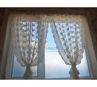 Yaland Squisita tenda per finestra con ricamo, motivo floreale, stile rustico, con fermatenda, 1 pezzo, bianco, con nastro arricciato, altezza x larghezza 100 x 130 cm