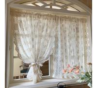 Yaland Squisita tenda per finestra con ricamo, motivo floreale, stile rustico, da bistrò, con fermatenda, 1 pezzo, beige con passante, altezza x larghezza 120 x 130 cm