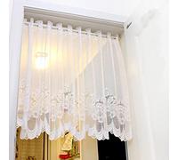 Yaland Tenda trasparente con ricamo, stile rustico, vintage, in pizzo, colore bianco (larghezza x altezza 100 x 90 cm), 1 pezzo