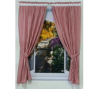 Yaland Tende con motivo a quadri, stile rustico, dimensioni 1 x 1 cm, con fermatenda (larghezza x altezza 80 x 100 cm, rosso), 2 pezzi