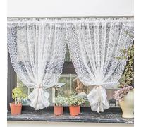 Yaland Tendina con design in pizzo - Delicata e traslucida - Per cucina, casa di campagna - 1 pezzo - Bianco - 130 x 100 cm