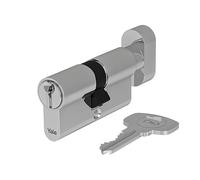 Yale Cilindro Europeo di sicurezza standard con pomolo per serratura YC054KD303003N1 Nichelato, 30/30mm, 3 Chiavi Verticali