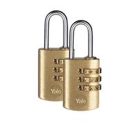 YALE lucchetto a combinazione a 3 cifre YY150B/22/120/2 oro, set di 2 pezzi, corpo 23 mm, arco in acciaio