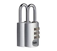 Yale Lucchetto in alluminio a combinazione YE3CB/20/121/2/S argento, corpo 20mm, arco in acciaio, combinazione a 3 cifre, confezione da 2