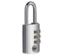 Yale Lucchetto in alluminio a combinazione YE3CB/28/126/1/S argento, corpo 28mm, arco in acciaio, combinazione a 3 cifre