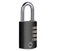 Yale Lucchetto in alluminio a combinazione YE3CB/38/131/1/BK nero, corpo 38mm, arco in acciaio, combinazione a 4 cifre