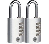 Yale Lucchetto in alluminio a combinazione YE3CB/38/131/1/S argento, corpo 38mm, arco in acciaio, combinazione a 4 cifre (Confezione da 2)