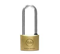 YALE Lucchetto in ottone Y1130030080X, larghezza corpo 30 mm, arco lungo in acciaio carbonitrurato da 15 mm, con anello in gomma e doppio sistema di chiusura