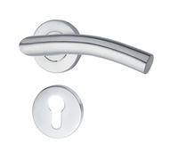 Yale Set di maniglieL 90 Curved in acciaio inossidabile per porta con rosetta per cilindro europeo 35-S1LC-RRCY-88-3101, satinate, design moderno, adatto per porte interne ed esterne