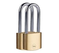 Yale Y110B/30/147/2 Confezione 2 Lucchetti in Ottone da 30 mm, Arco Lungo in Acciaio Temprato, Cilindro a 4 Pin, Doppio Blocco di Sicurezza, Resistente alla Corrosione, Serratura a Chiave
