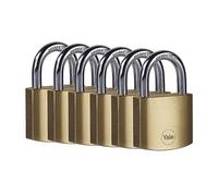 Yale Y110B/40/122/6 Set di 6 Lucchetti in Ottone da 40 mm, Cilindro a 5 Pin, Doppio Blocco di Sicurezza, Arco in Acciaio Temprato, Resistente alla Corrosione, Serratura a Chiave