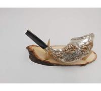 Yaliland shofar Leone di Giuda placcato argento ariete corno di ariete Chofar dalla Terra Santa Israele + supporto in legno gratuito