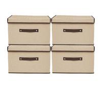 Yalixuan Scatole portaoggetti in tessuto con coperchi, confezione da 4, organizer per armadio, pieghevoli, per vestiti, giocattoli, foto, armadio, camera da letto, casa, 38 x 25 x 25 cm (farina