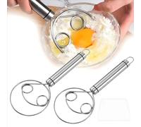 YALiya 2 Pezzi Frusta da Cucina, Frusta per Pasta Danese, Mescolatore di Pasta in Acciaio Inox, con Tagliapasta, Robusto e Durevole, Design a Doppio Foro per una Miscelazione Rapida