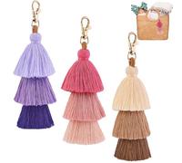 YaLiyA 3 Pezzo Portachiavi con Ciondoli per Borsa con Nappe Portachiavi con Nappe Boho Portachiavi con Nappe Colorful Boho Ciondolo con Nappe Portachiavi macramè Portachiavi con Nappe Colorate