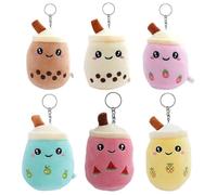 YaLiyA 6 pezzi di peluche Bubble Tea piccolo giocattolo di peluche con portachiavi Portachiavi Cute Tazza Perla Tè Al Latte Peluche Morbido Peluche Boba Tè per Bambini Ragazze Adulti