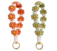 YaLiyA Portachiavi Con Ghirlanda di Margherite Intrecciata a Mano 2 Pezzi - Braccialetto Fatto a Mano Intrecciato Boho - Cordino da Polso Bohémien per Donne e Ragazze
