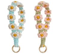 YaLiyA Portachiavi con ghirlanda di margherite intrecciata a mano 2 pezzi Portachiavi Braccialetto Fatto a Mano Portachiavi Intrecciato Boho Cordino da Polso Bohémien per Donne e Ragazze