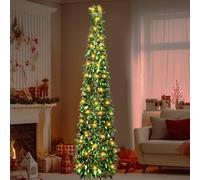 Yallmie 150cm/5FT Albero di Natale Artificiale, Pieghevole Albero di Natale con luci LED 50er e Paillettes, Illuminato Pop Up Christmas Tree Slim a Spirale Decorazioni per Interni Feste (Verde-B)