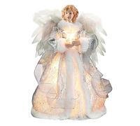 Yallmie 32cm Angelo Luminoso LED Puntale Angelo Albero di Natale Cima Angelo con Luce con Ali Piume, Copricapo Albero Cappello Albero di natalizio per Decorazioni Albero di natalizio Regalo di Natale