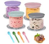 Yallmie 4 Pezzi Contenitori per Gelato Compatibili con Cuisinart ICE-FD10, Coppette di Ricambio per Gelatiera Instant Freeze Vaschette per Gelato Riutilizzabili con Coperchi y 4 cucchiai