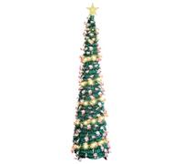Yallmie Albero di Natale Artificiale 150cm/5ft Slim Cono con Punta a Stella e 50 Led, Pop-up Spirale Pieghevole Illuminato per Interni Feste di Natale