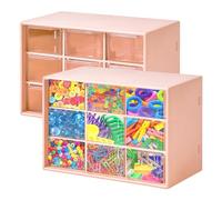 Yallmie Mini Cassettiera Portaoggetti Trasparente, 9 Cassetti per Trucchi, Gioielli e Accessori, Organizer Scrivania in Plastica per Cucito, Ufficio e Bagno(Rosa carne)
