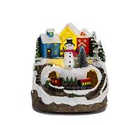 Yallmie Natalizia Scena Casa di Natale Illuminata Personaggi Natale Piccoli Paesaggio Natalizio Case Villaggio Natale Carillon con LED 8 Musica, Accessori da Villaggio Festa Natale (Pupazzo Neve)