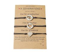 YALLNASL Braccialetto regalo per nonna, madre, figlia, per 3 generazioni, set di braccialetti coordinati per nonna, mamma, nipote, festa della mamma, regalo di compleanno, 3 braccialetti a cuore