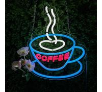 YALLOVE Insegna al neon per caffè, Insegna al neon per caffè a LED danzante dimmerabile con telecomando per bar, caffetteria, ristorante, decorazione da parete (Taglio lungo il bordo, 43 x 33 cm)
